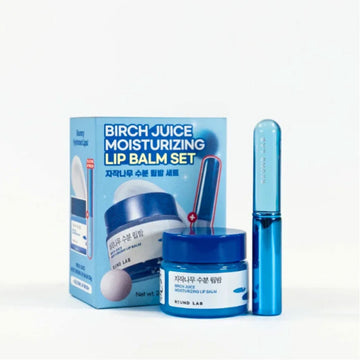Birch Juice Moisturizing Lip Balm Set with packaging and applicator on a white background.