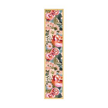 A wooden bookmark illustrated with bush peonies and roses.
