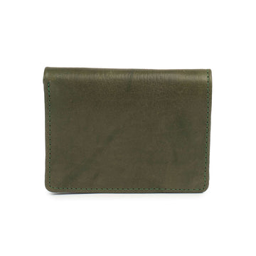 Green leather wallet on a white background.
