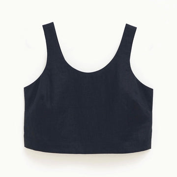 A black cropped tank top made from linen.