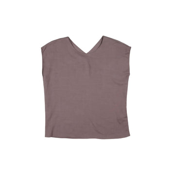Brown sleeveless top on a white background.