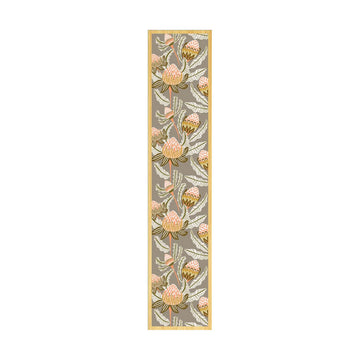A wooden bookmark illustrated with banksia flowers.