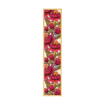 A wooden bookmark illustrated with waratah flowers.