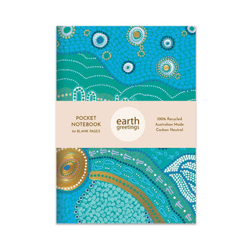 Pocket notebook with earth greetings branding on a white background.