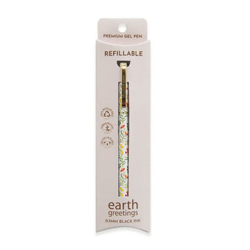 Refillable gel pen inside packaging on a white background.