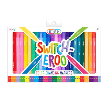 A set of 24 coloured markers in a box with a large cut out window. The heading 'Switch-eroo' is written across the window.
