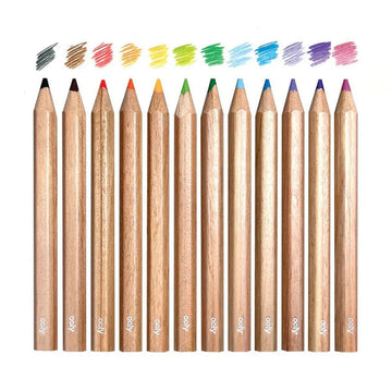 Two sets of coloured pencils in cylinder containers. One set has illustrations of space on the container and the other has unicorns and rainbows.