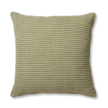 A square cushion with green woven texture.
