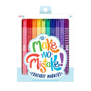 A set of twelve coloured markers in a box with a cut out window and the heading 'Make No Mistake!' written over the window.
