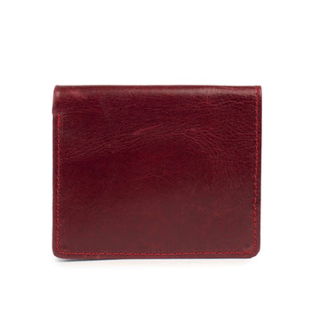 Red leather wallet on a white background.