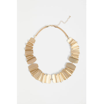 A gold brushed folded metal statement necklace with a snake chain.