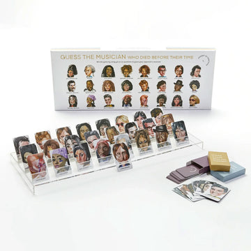 A guessing game made up of cards with illustrations of different musicians. 