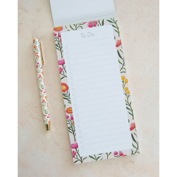 Floral-themed to-do list with 'earth greetings' branding on a white background.