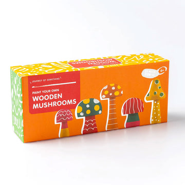 A box titled 'Paint Your Own Wooden Mushrooms' with a picture of painted wooden mushrooms.