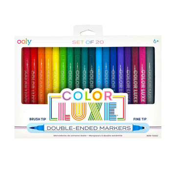 A set of twenty coloured markers in a white box with a large cut out window showing the markers inside. The heading 'Color Luxe' is on the front.