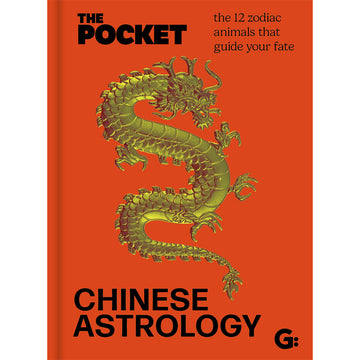 'The Pocket Chinese Astrology' book cover featuring an image of an Eastern gold dragon on an orange background.