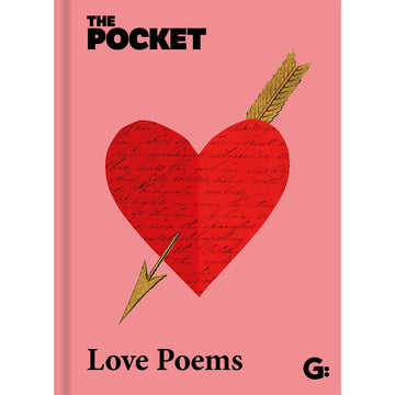 'The Pocket Love Poems' book cover featuring an image of a red heart with a gold arrow through it on a pink background.