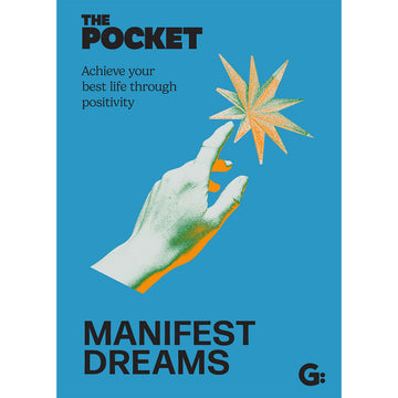 'The Pocket Manifest Dreams' book cover featuring an image of a hand reaching for a star on a blue background.