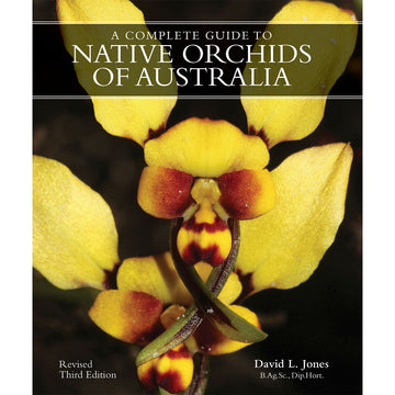 'Native Orchids of Australia' book cover featuring a close up photo of a yellow orchid.