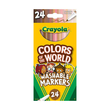 A packet of markers in a box with the heading 'Colors of the World Washable Markers'.