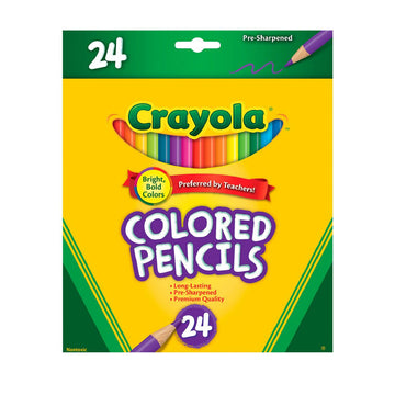 A packet of coloured pencils with with an image of the pencils inside and the heading 'Colored Pencils'.