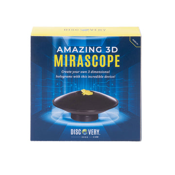 A box titled 'Amazing 3D Mirascope with a picture of a hologram device.