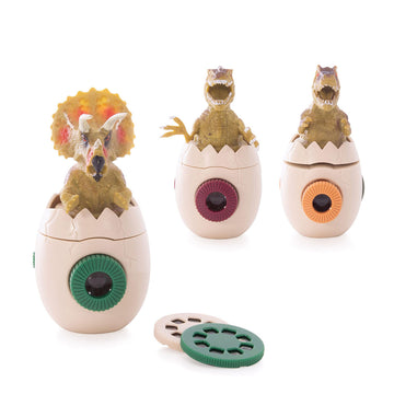 Three boxes titled 'Dinosaur Projector' with a picture of a dinosaur inside an egg shaped projector.