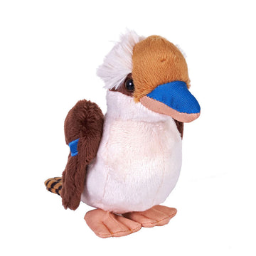 A kookaburra shaped soft toy in a standing position.