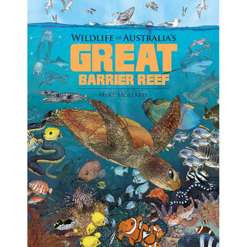 An image of the ocean with yellow and orange fish and turtles, sharks and  eels. 