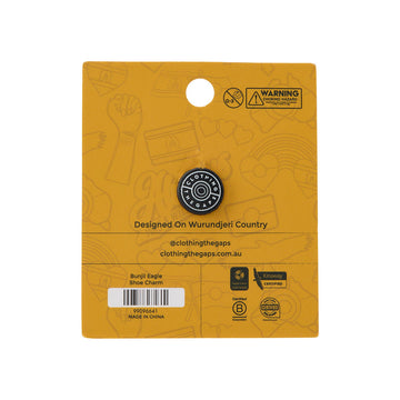 Packaged shoe charm with 'Always Was a Will Be' design on a yellow background.