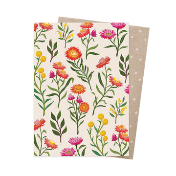 A greeting card illustrated with wildflowers.