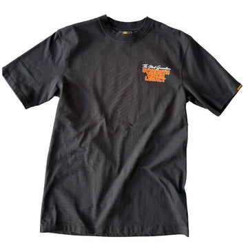 Front view of a kids black t shirt with the text 'The Next Generation Strength Vision Legacy' written in the top right.