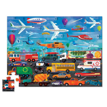 Puzzle box with transportation-themed illustrations and 'Above Below' text.