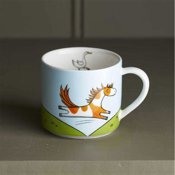 A child's mug with an illustration of a pony.