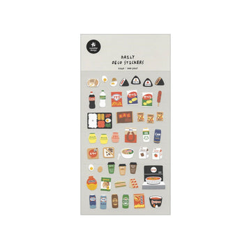 A sticker sheet with small stickers of Asian foods.