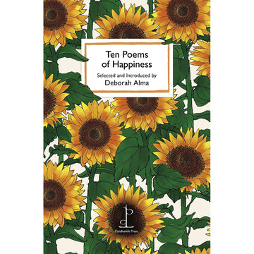 'Ten Poems of Happiness' book cover featuring an illustrated background of sunflowers.