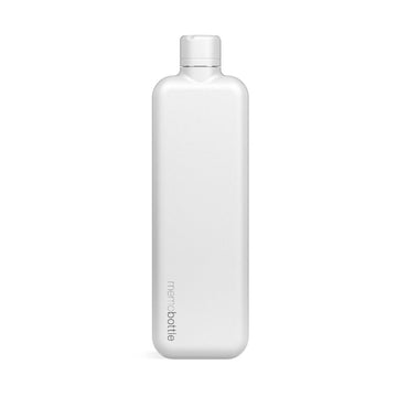 A slim flat water bottle in white.