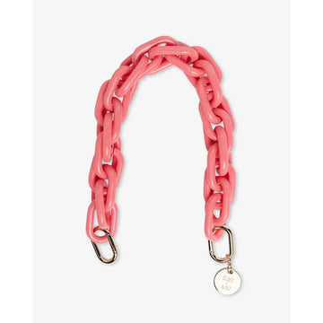 A bag strap made an acrylic chain in coral.