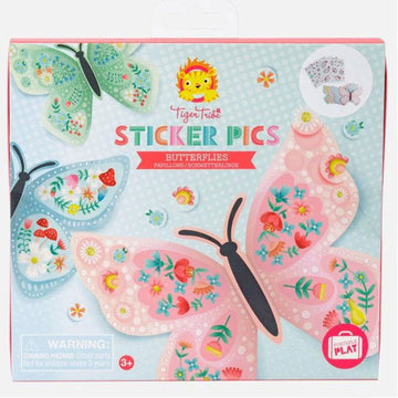 A square box titled 'Sticker Pics' with images of butterflies printed with flowers.