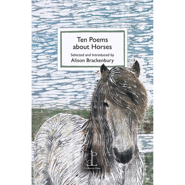 'Ten Poems about Horses' book cover featuring an illustration of a horse against a background with green and blue.