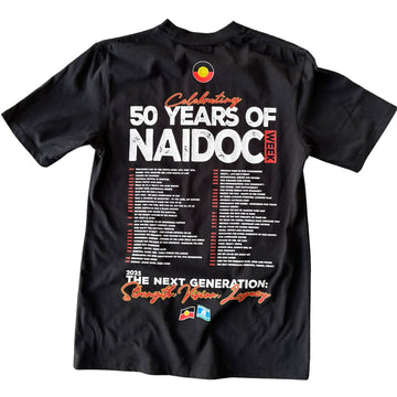 Front view of a black tshirt with the text 'The Next Generation Strength Vision Legacy' in the top right side.