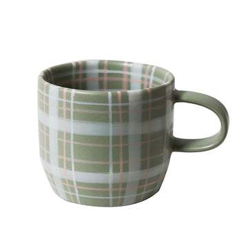 Green plaid mug on a white background.