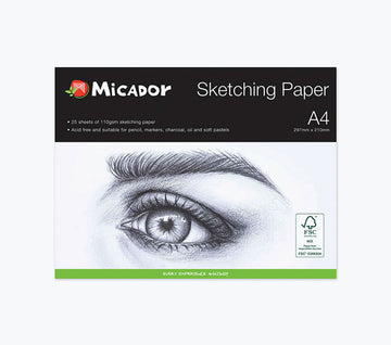 Front cover of a sketching pad with a drawing of an eye.