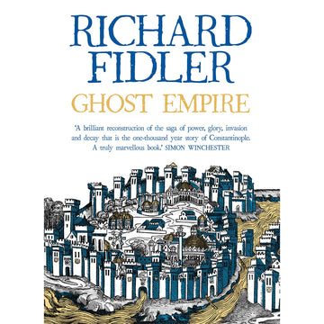 'Ghost Empire' book cover featuring an illustration of buildings from an empire.