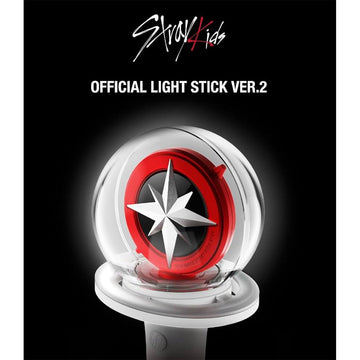Light stick with red and white design on a black background, featuring 'Stray Kids' branding.