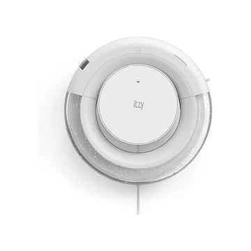 Round white device with 'itzy' branding on a white background.