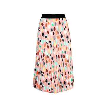 Colorful polka dot skirt on a white background.