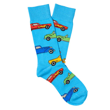 A pair of blue socks illustrated with different coloured socks.