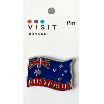 Australian flag pin on a white card with 'Visit Brands' branding.