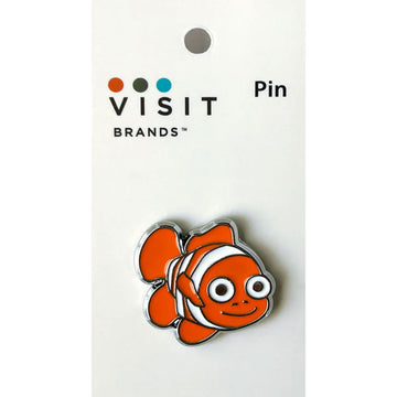 Clownfish pin on a white background with 'Visit Brands' packaging.
